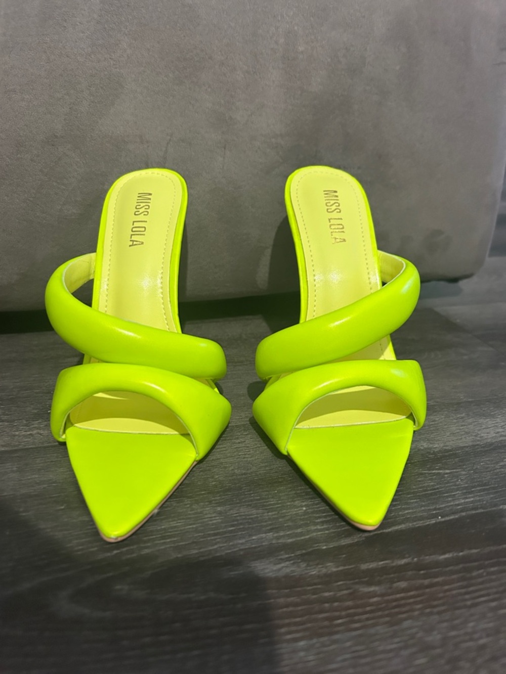 Miss Lola Neon Lime Double-Band Pointed Toe Mule